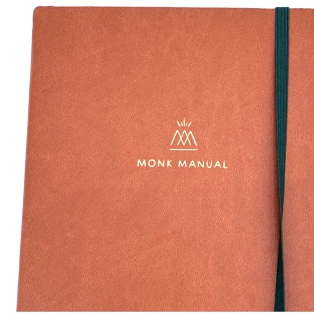 NEW Monk Manual Medium Daily/Monthly Planner Tan Hardcover, Green Ribbon